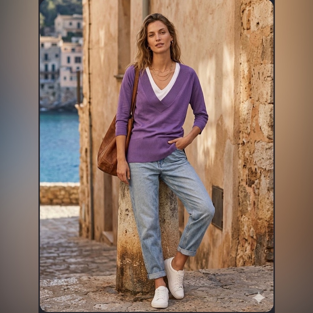 Zara | 100% cotton purple deep v-neck oversized sweater | size S